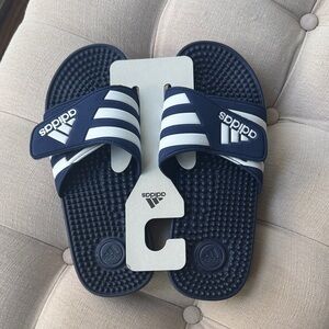 Adidas Navy and White Striped Slides Unisex slides
